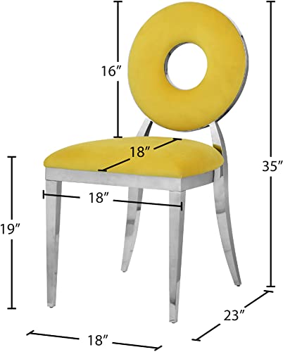 Meridian Furniture Carousel Collection Velvet Upholstered Dining Chair in Chrome Stainless Steel Finish, 18" W x 23.5" D x 35" H, Yellow