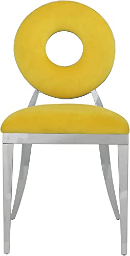 Meridian Furniture Carousel Collection Velvet Upholstered Dining Chair in Chrome Stainless Steel Finish, 18" W x 23.5" D x 35" H, Yellow