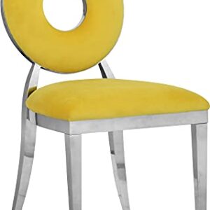 Meridian Furniture Carousel Collection Velvet Upholstered Dining Chair in Chrome Stainless Steel Finish, 18" W x 23.5" D x 35" H, Yellow