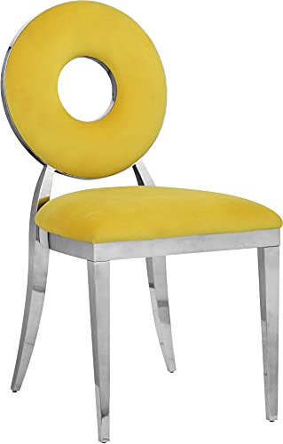 Meridian Furniture Carousel Collection Velvet Upholstered Dining Chair in Chrome Stainless Steel Finish, 18" W x 23.5" D x 35" H, Yellow