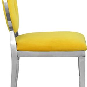 Meridian Furniture Carousel Collection Velvet Upholstered Dining Chair in Chrome Stainless Steel Finish, 18" W x 23.5" D x 35" H, Yellow