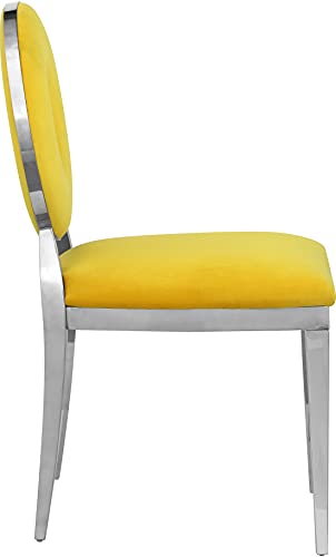 Meridian Furniture Carousel Collection Velvet Upholstered Dining Chair in Chrome Stainless Steel Finish, 18" W x 23.5" D x 35" H, Yellow