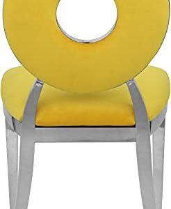 Meridian Furniture Carousel Collection Velvet Upholstered Dining Chair in Chrome Stainless Steel Finish, 18" W x 23.5" D x 35" H, Yellow