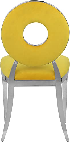 Meridian Furniture Carousel Collection Velvet Upholstered Dining Chair in Chrome Stainless Steel Finish, 18" W x 23.5" D x 35" H, Yellow