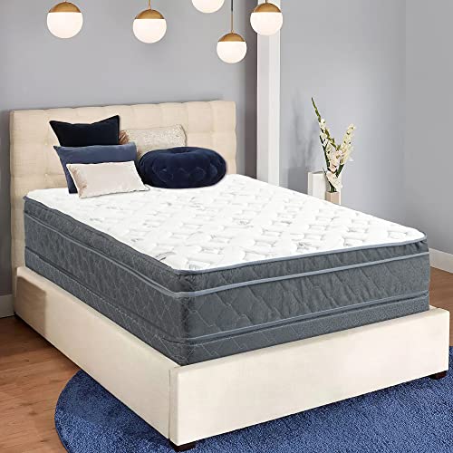 Treaton 13-Inch Extra Firm Foam Encased Eurotop Hybrid Mattress & 8" Wood Traditional Box Spring/Foundation Set, Full, Black