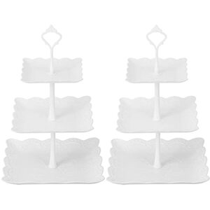 2 set of 3-tier plastic cupcake stand dessert plates mini cakes fruit candy display tower white for kids birthday tea party baby shower serving tray, square