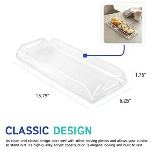 Huang Acrylic Clear Rectangle Serving Food Tray, Appetizer Tray for Parties, Holidays, Family Dinner, 6x15 inches