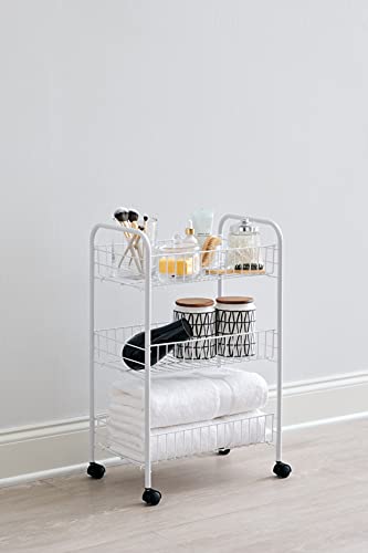 Rubbermaid 3-Tier Shelving Wheeled Organizer, Wire Adjustable Metal Storage Cart, for Office/Kitchen/Bedroom/Laundry Home Use