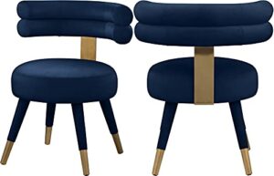 meridian furniture fitzroy collection velvet upholstered dining chair with deep channel tufted back, 24.5" w x 22" d x 29.5" h, navy