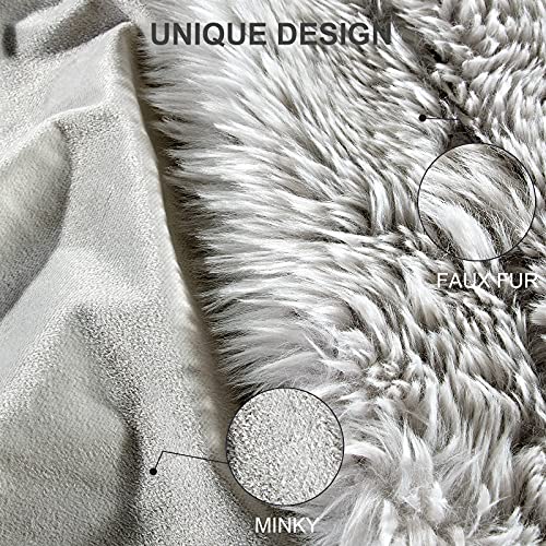 Plush Faux Fur Throw Blanket, Large Grey Throw Blanket for Couch and for Bed, Super Soft Long Hair Shaggy Blanket, Thick, Elegant, Cozy and Fluffy Minky Blanket 50''×60''