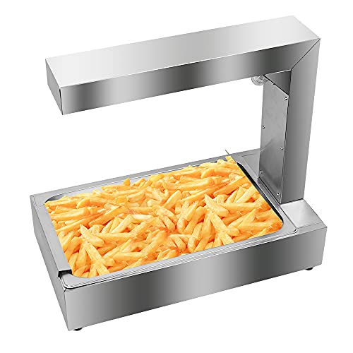 ZXMOTO French Fry Warmer Dump Station 21.6"x13.7" 1000W Commercial Electric Food Warmer Fry Heat Lamp Stainless Steel Countertop French Fry Display Warmer w/Removable Oil Filter Pan