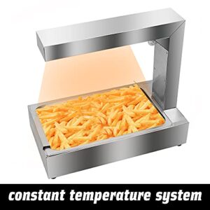 ZXMOTO French Fry Warmer Dump Station 21.6"x13.7" 1000W Commercial Electric Food Warmer Fry Heat Lamp Stainless Steel Countertop French Fry Display Warmer w/Removable Oil Filter Pan