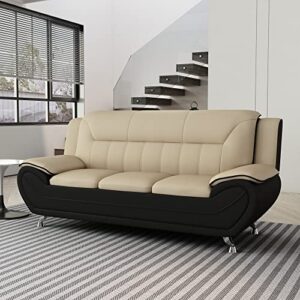 Container Furniture Direct Michael Modern Faux Leather Upholstered Stainless Steel Legs Living Room, Sofa, Loveseat, Black Camel