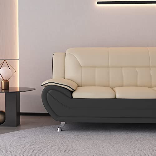 Container Furniture Direct Michael Modern Faux Leather Upholstered Stainless Steel Legs Living Room, Sofa, Loveseat, Black Camel