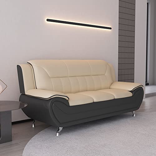 Container Furniture Direct Michael Modern Faux Leather Upholstered Stainless Steel Legs Living Room, Sofa, Loveseat, Black Camel