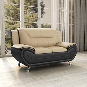 Container Furniture Direct Michael Modern Faux Leather Upholstered Stainless Steel Legs Living Room, Sofa, Loveseat, Black Camel