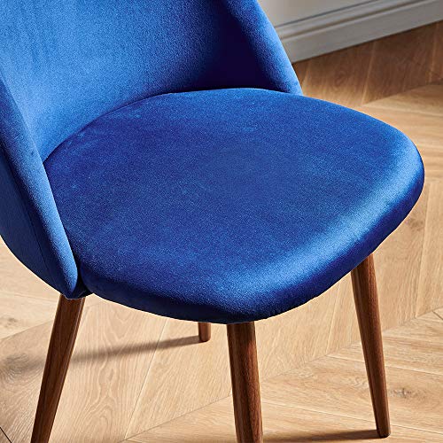 IDS Online Mid Century Dining Set of 2, Living Room, Vanity, Makeup, Leisure, Accent Soft Velvet Seat & Backrest, Upholstered Side Chairs with Metal Legs, Blue