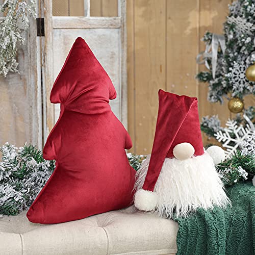 Phantoscope Pack of 2 Merry Christmas Decorative Throw Pillows Xmas Tree and Gnome Soft 3D Shaped Cushion, Red, 15.5 x 17 & 5.5 x 8.5 inches