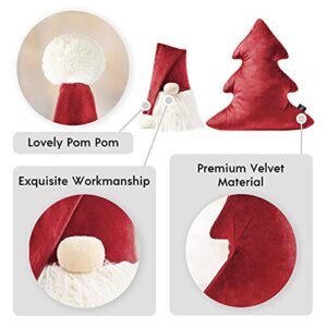 Phantoscope Pack of 2 Merry Christmas Decorative Throw Pillows Xmas Tree and Gnome Soft 3D Shaped Cushion, Red, 15.5 x 17 & 5.5 x 8.5 inches