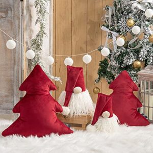 Phantoscope Pack of 2 Merry Christmas Decorative Throw Pillows Xmas Tree and Gnome Soft 3D Shaped Cushion, Red, 15.5 x 17 & 5.5 x 8.5 inches