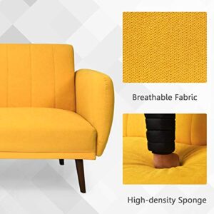 Giantex Foldable Futon Sofa Bed, Convertible Sofa Couch Upholstered Futon Sleeper Sofa, 3-Level Angle Adjustable, Pull Out Futon Bed Ideal for Compact Living Room Apartment, Dorm (Yellow)