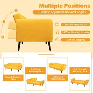 Giantex Foldable Futon Sofa Bed, Convertible Sofa Couch Upholstered Futon Sleeper Sofa, 3-Level Angle Adjustable, Pull Out Futon Bed Ideal for Compact Living Room Apartment, Dorm (Yellow)