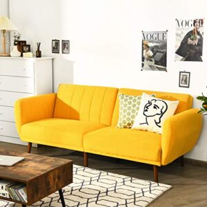 Giantex Foldable Futon Sofa Bed, Convertible Sofa Couch Upholstered Futon Sleeper Sofa, 3-Level Angle Adjustable, Pull Out Futon Bed Ideal for Compact Living Room Apartment, Dorm (Yellow)