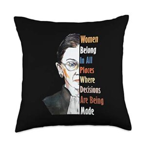 fight for the things you care about rbg ruth women belong in all places ruth bader ginsburg rbg throw pillow, 18x18, multicolor