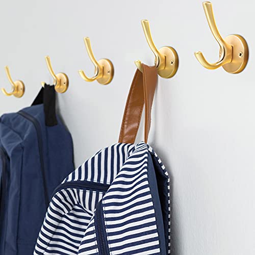 Coat Hooks Bathroom Towel Hooks Rustproof Metal Hooks Heavy Duty Double Robe Hook Clothing Hat Key Hook Toilet Kitchen Wall Mounted Hanger (Gold,6 Pieces)