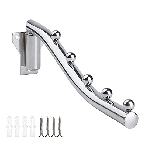 Laundry Room Drying Rack Wall Mounted, Wall Mount Clothes Hanger Stainless Steel, 180°Foldable Clothes Rail Mounted Coat Hanger Hook with Swing Arm Holder for Closet Organizer Bathroom Bedroom Laundry