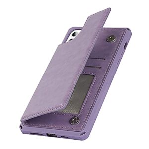 ShunJieTech for iPhone 11 Case,for iPhone11 Case,[ Credit Card Holder & Slot Wallet Case ] Back Shell Leather Cover Shockproof Protective Case with Strap(6.1")-Purple