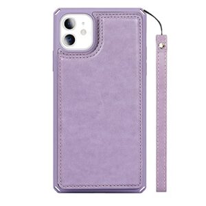 ShunJieTech for iPhone 11 Case,for iPhone11 Case,[ Credit Card Holder & Slot Wallet Case ] Back Shell Leather Cover Shockproof Protective Case with Strap(6.1")-Purple