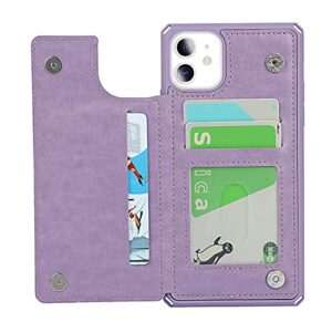 ShunJieTech for iPhone 11 Case,for iPhone11 Case,[ Credit Card Holder & Slot Wallet Case ] Back Shell Leather Cover Shockproof Protective Case with Strap(6.1")-Purple