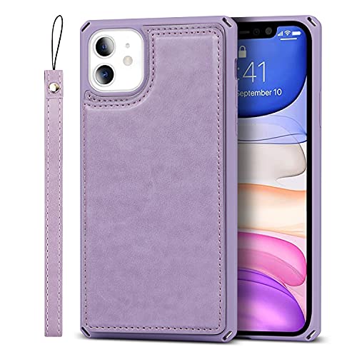 ShunJieTech for iPhone 11 Case,for iPhone11 Case,[ Credit Card Holder & Slot Wallet Case ] Back Shell Leather Cover Shockproof Protective Case with Strap(6.1")-Purple