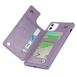 ShunJieTech for iPhone 11 Case,for iPhone11 Case,[ Credit Card Holder & Slot Wallet Case ] Back Shell Leather Cover Shockproof Protective Case with Strap(6.1")-Purple