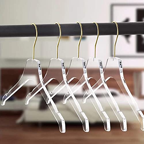 Quality Acrylic Lucite Clear Hangers, Made of Clear Acrylic for a Luxurious Look and Feel with Swivel Hook (Clear - Gold Hook, 5)