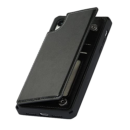 ShunJieTech for iPhone XR Case,for iPhoneXR Case,[ Credit Card Holder & Slot Wallet Case ] Back Shell Leather Cover Shockproof Protective Case with Strap(6.1")-Black