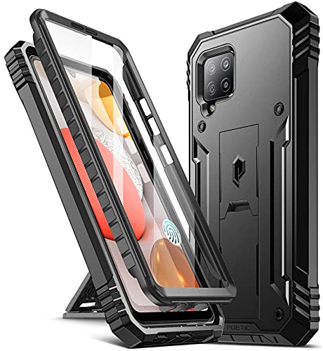 Poetic Revolution Case for Samsung Galaxy A42 5G, Built-in Screen Protector Work with Fingerprint ID, Full Body Rugged Shockproof Protective Cover Case with Kickstand, Black