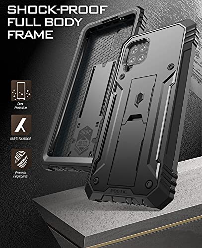 Poetic Revolution Case for Samsung Galaxy A42 5G, Built-in Screen Protector Work with Fingerprint ID, Full Body Rugged Shockproof Protective Cover Case with Kickstand, Black