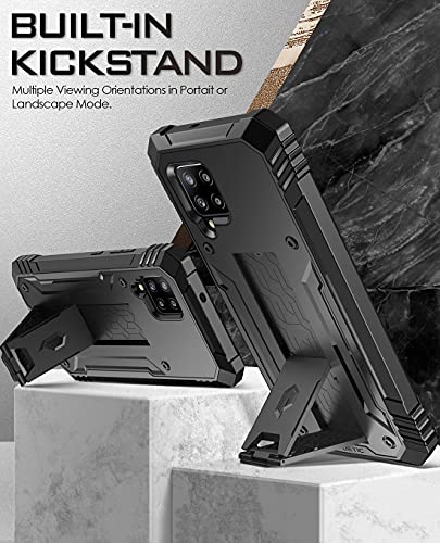 Poetic Revolution Case for Samsung Galaxy A42 5G, Built-in Screen Protector Work with Fingerprint ID, Full Body Rugged Shockproof Protective Cover Case with Kickstand, Black