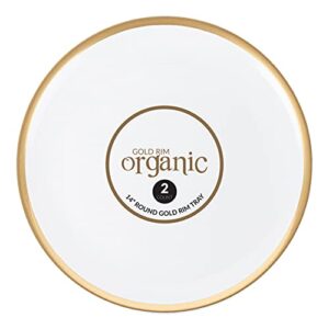plasticpro plastic serving trays - round serving platters with gold rim 14x14 disposable party dishpack of 2
