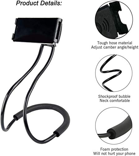 Cell Phone Stand Hanging on Neck Upgraded, Juerly Hands-Free Mobile Phone Holder Clip on Bed/Table 360¡ã Rotation iPhone Tablet Mount Bracket, 27.6''/70 cm Length for 4.7''-7.6'' Screen