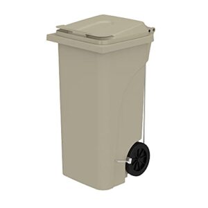 safco products 9926tn plastic step-on trash can for hands-free disposal, great for home/commercial use, 32 gallon, tan