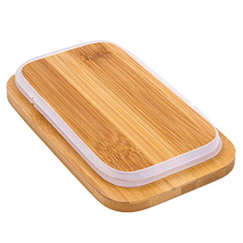 Butter Dish with Cover and knife-Ceramics Butter Container with Bamboo Lid for Countertop,Larger Butter Dishes with Covers Perfect for East West Coast Butter(Black with Words)