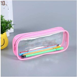 liucm clear pvc zipper pen pencil case, portable big capacity pencil bag makeup pouch,pink