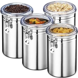 homearray stainless steel canister set - airtight food storage canisters for kitchen counters, tea, sugar, flour, coffee sealable jars with locking clamp - set of 4