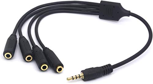 PIIHUSW 3.5mm Headphone Splitter Cable, 4 Pole 1/8 Inch TRRS AUX Stereo Jack 1 Male to 4 Female Adapter Cord