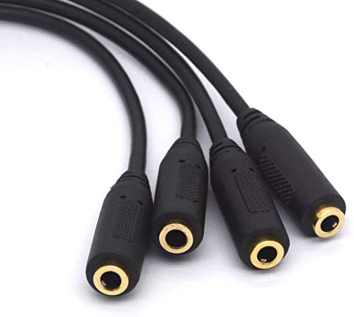 PIIHUSW 3.5mm Headphone Splitter Cable, 4 Pole 1/8 Inch TRRS AUX Stereo Jack 1 Male to 4 Female Adapter Cord