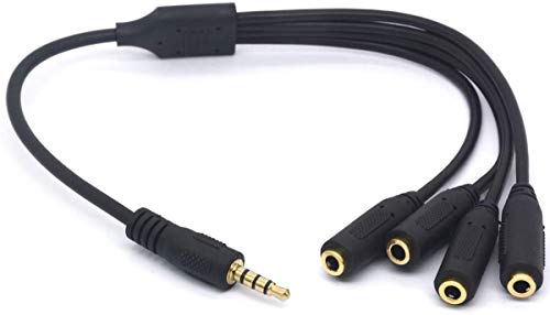 PIIHUSW 3.5mm Headphone Splitter Cable, 4 Pole 1/8 Inch TRRS AUX Stereo Jack 1 Male to 4 Female Adapter Cord