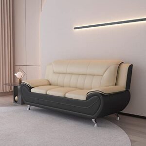 container furniture direct michael modern faux leather upholstered stainless steel legs living room, sofa, black camel